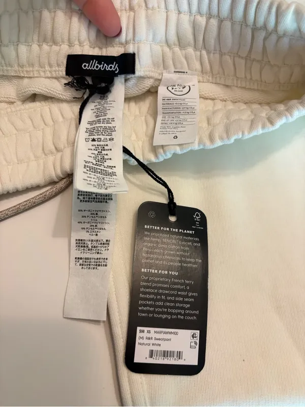 NWT Allbirds R & R sweatpants natural white size XS - Image 7
