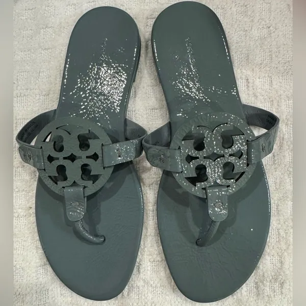 Tory Burch Soft Patent Leather Miller Sandals, Arctic Blue, Sz. 8.5 LIKE-NEW! - Image 5