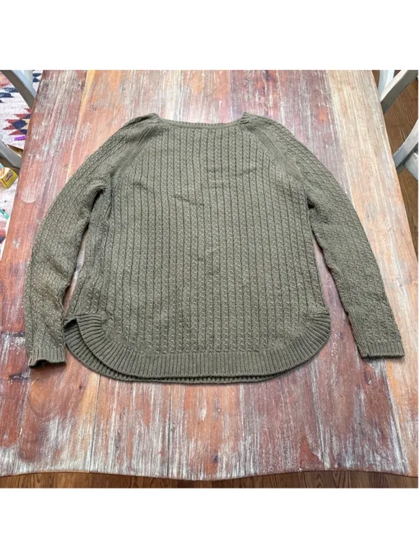Massimo Dutti Cotton Cashmere Cable Knit Sweater Olive Green Small - Image 11