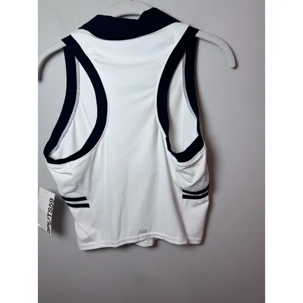 Splits59 Austin Airweight Crop Polo Top Women's Size M White Navy Athleisure NWT - Image 12