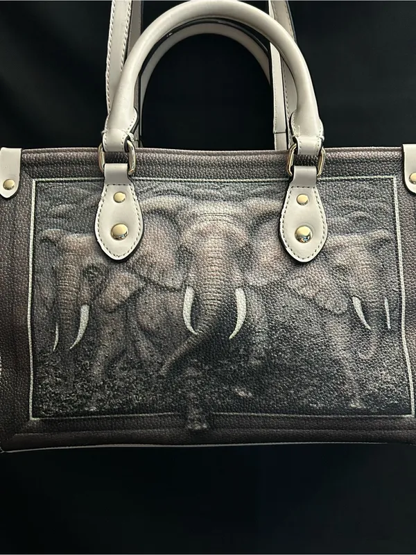 BFlairs Women’s Handbag with Elephant Print Gray & Cream - Image 7
