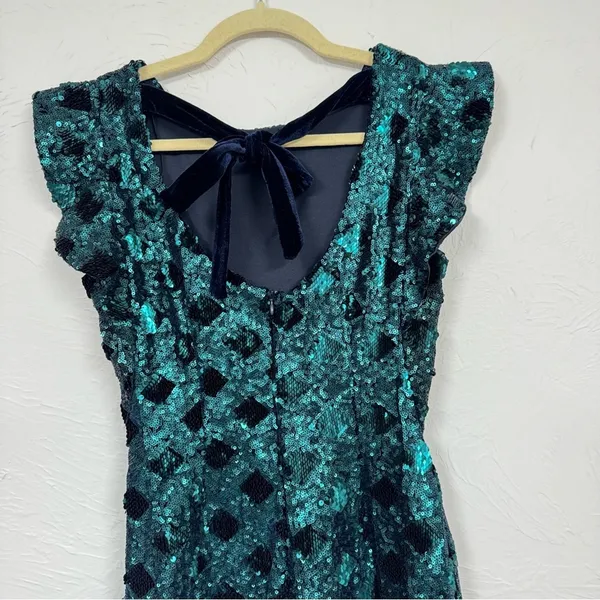 Zara Green Sequined Ruffled Sleeve Mini Dress Blogger Favorite XS Glam Party - Image 12