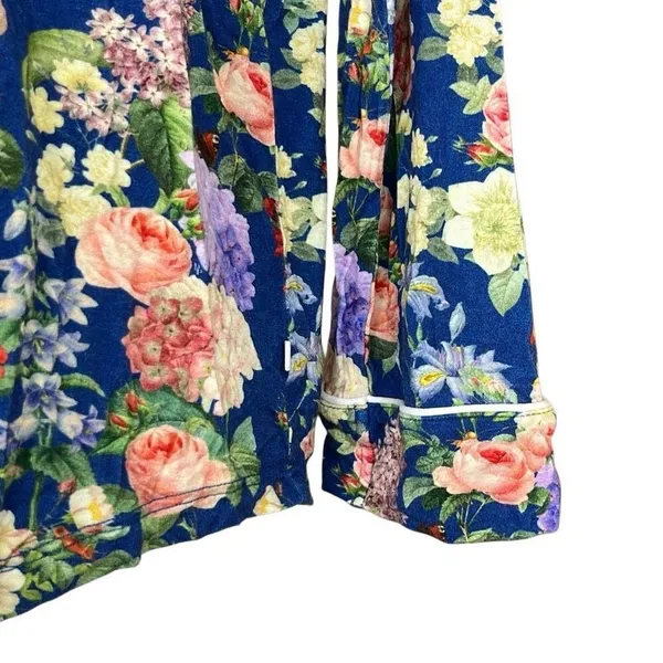 Posh Peanut Blue Pink Floral Button‎ Down Bamboo Classic Pajama Top Shirt Small - Image 4