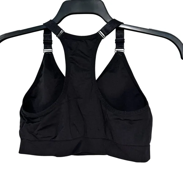 Puma‎ Womens Black Racerback Sports Bra Adjustable Straps Silver Logo Activewear - Image 7