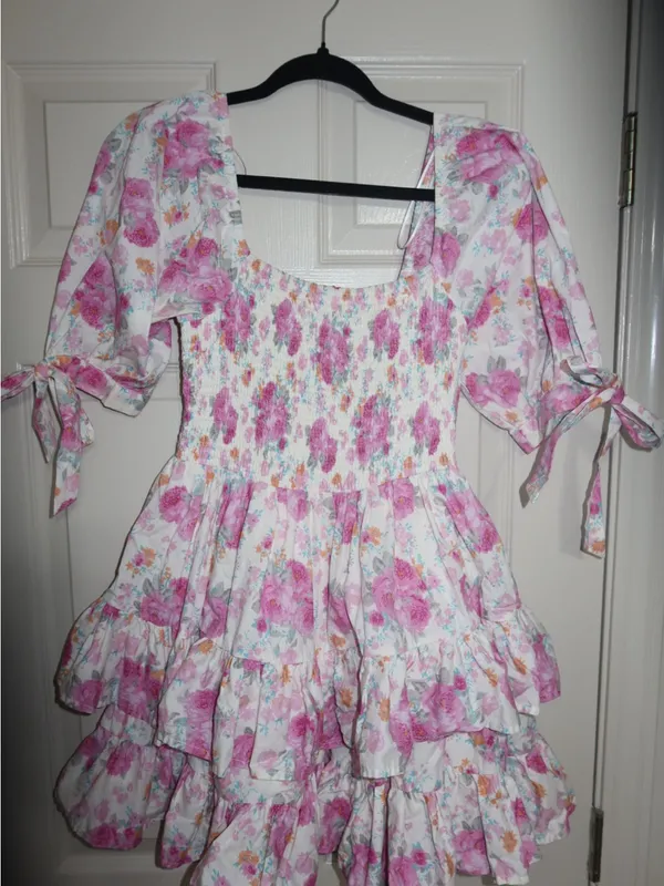 fab'rik Pink Floral Smocked Ruffle Dress - Image 3