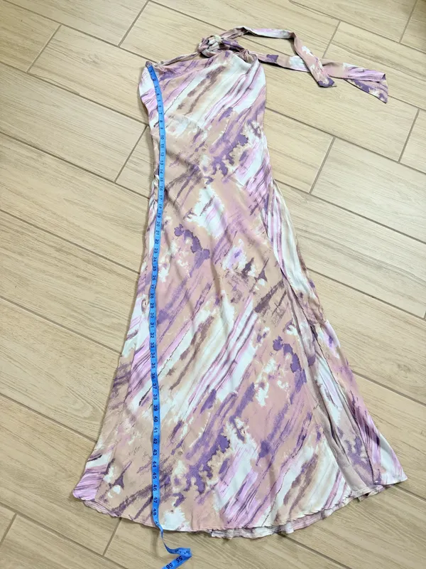 Hello Molly Full Time Glam Girl Maxi Dress Purple Abstract Cowl Neck Slit Size S - Image 5