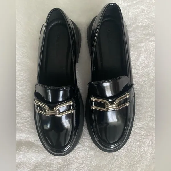 Creation Chunky Platform Loafers Chain Buckle SlipOn Black Patent Size 7 - Image 4