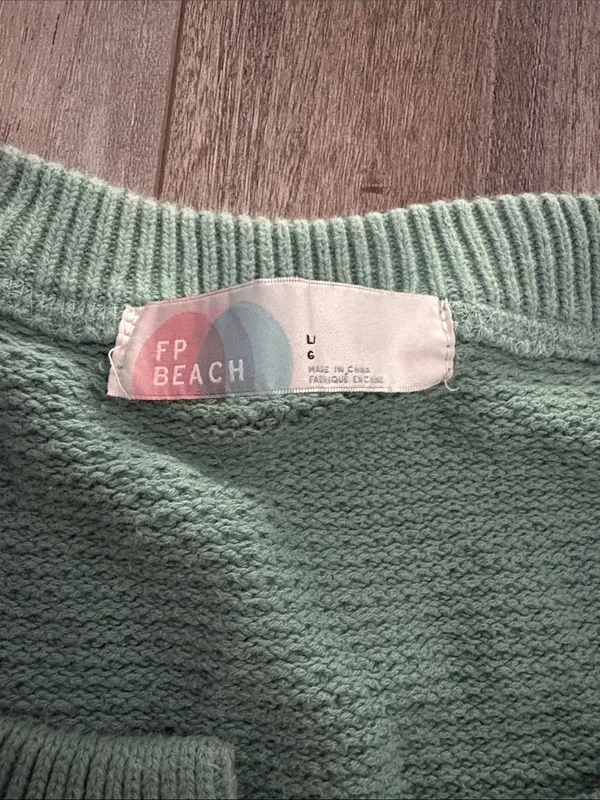 Free People Beach Hailee Henley Sweater Chunky Knit Oversized-Large - Image 7