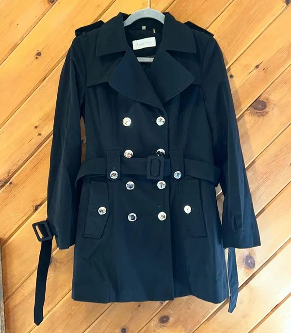 Calvin Klein Black Double Breasted Button Rain Jacket Trench Coat - Image 2