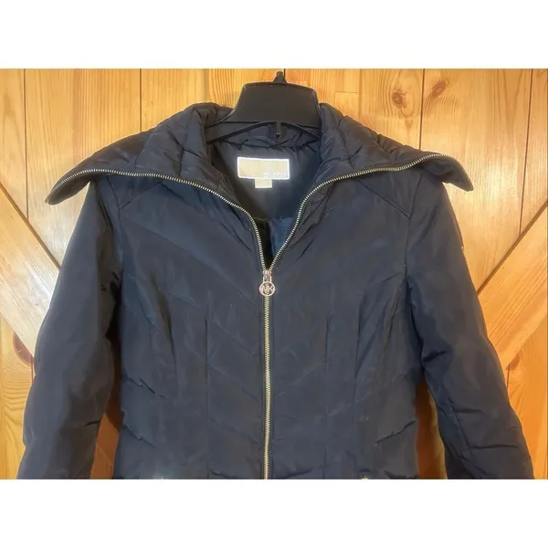 Michael Kors Long Down Quilted Puffer Jacket Tall Mock Neck Collar Size XS (5981 - Image 2