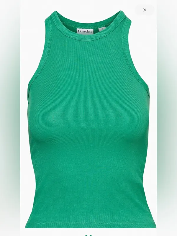 Aritzia Sundeh Honor Hip Tank - Green Ribbed Tank Top - Image 3