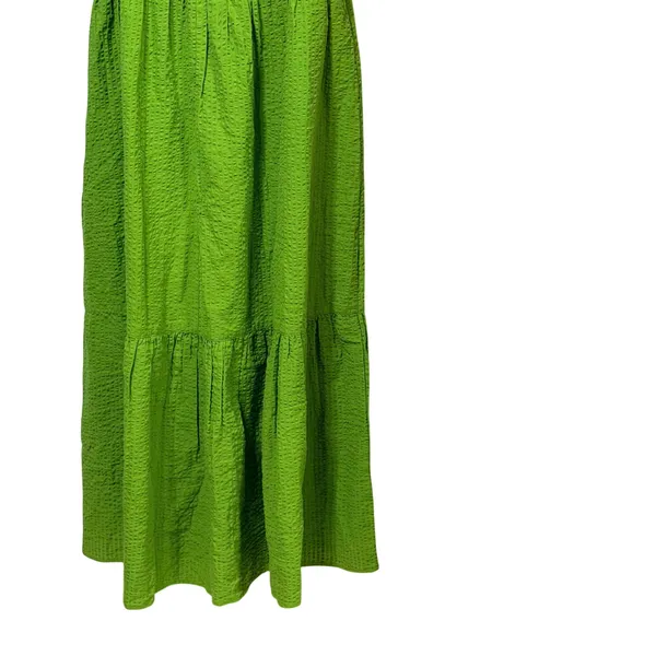 Dizzy Lizzy Green Seersucker Maxi Dress Womens XL Smocked Tiered Cotton Sundress - Image 6