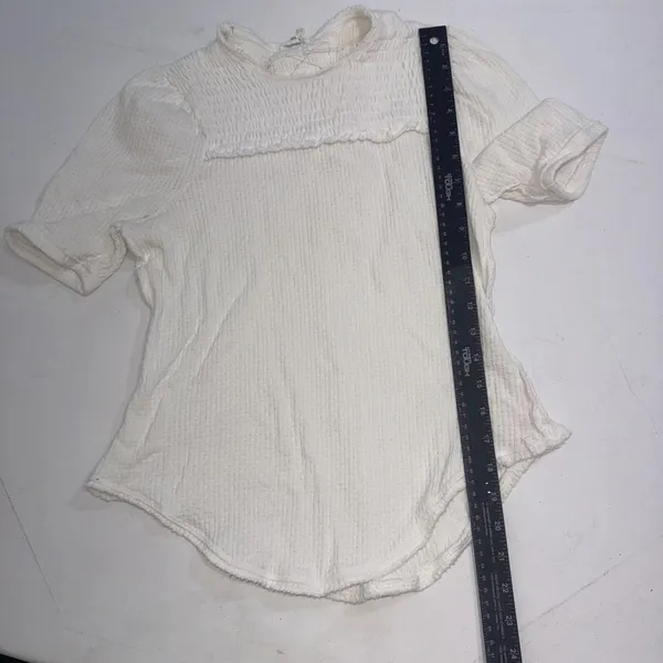 Free People Care Gauze Boho Minimalist Textured Ivory Stretch T-Shirt Size Small - Image 6