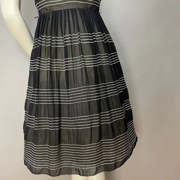 Anthropologie Hitherto Silk Dress Stripes Retro Sleeveless Fit‎ and Flare Black - Image 7