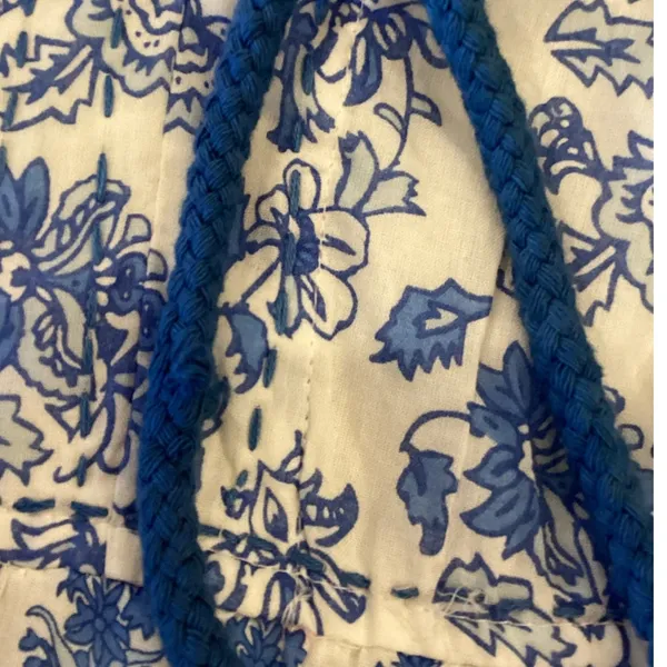 Calypso St Barth Daria Dress M Blue White Block Print Floral Cotton Resort Maxi - Image 8