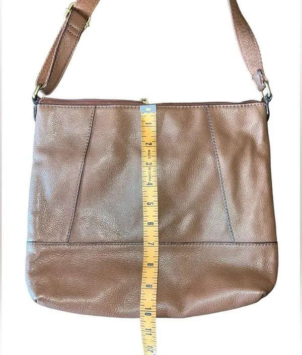 Fossil Brown Leather Shoulder Bag Adjustable Strap - Image 3