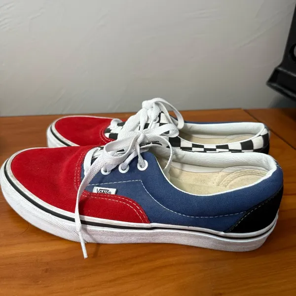 Vans Authentic Low Top Color Block Red Blue Checkerboard Suede Lace Up Sneaker‎ - Image 5