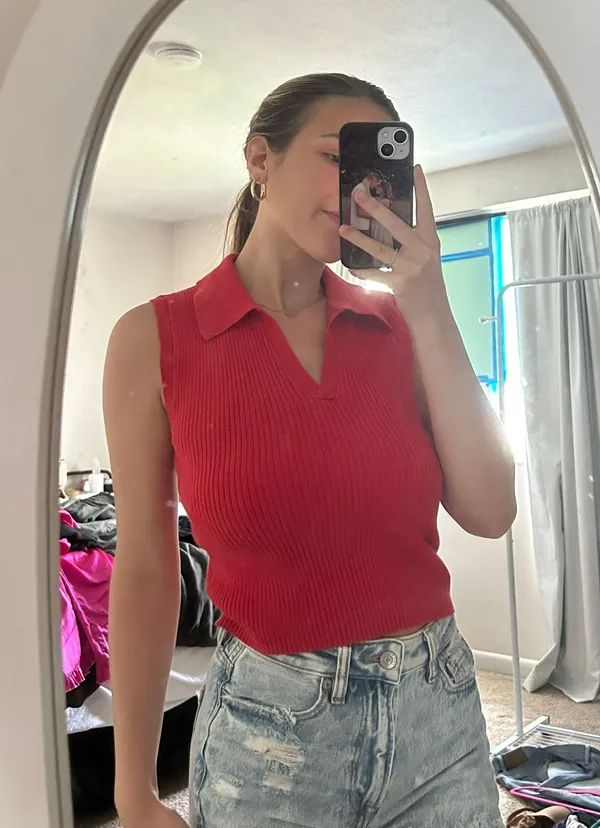 Old Navy Rib Knit Cropped Polo Sweater Shirt - Image 3