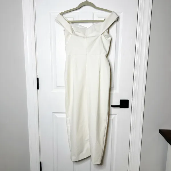 Lavish Lice White Bardot Off‎ Shoulder Midi Dress Sweetheart Neckline US6 UK10 - Image 5