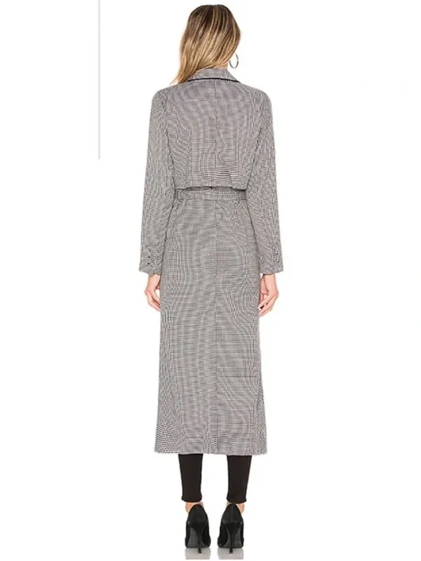 L'Academie Black White Houndstooth Long Trench Coat Women's Small Belted - Image 2