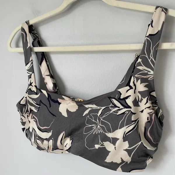 Athleta Bikini Swim Suit Top Tropical Floral Print Gray Cream Size 34D/DD - Image 3
