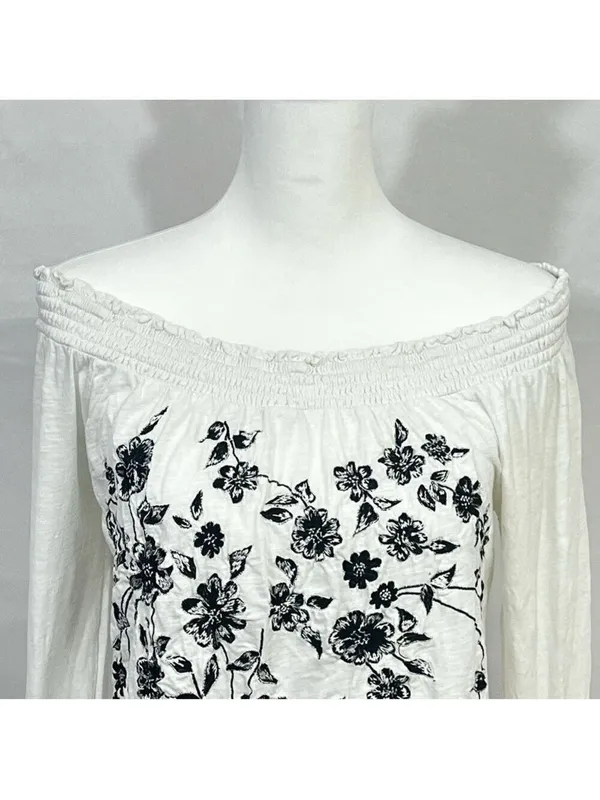 Anthropologie Annie Embroidered Off-The-Shoulder Blouse Size M Boho - Image 6