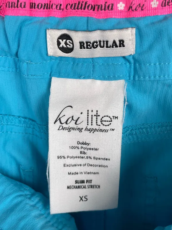 Koi Lite Peace Womens 6-Pocket Drawstring Scrub Pants Slim Fit Size XS Teal Blue - Image 6