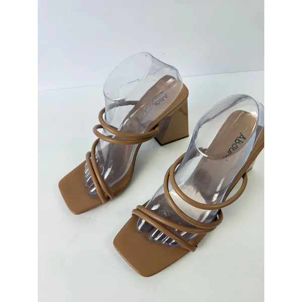 NWOT Abound Austyn Strappy Sandals Patent Leather Block Heel Neutral Nude Tan 9 - Image 4