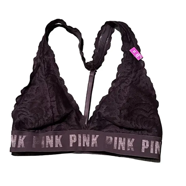 PINK Victoria's Secret XS Black Floral Lace Bralette Wireless T-Strap - Image 5