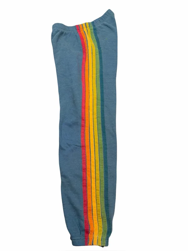 Aviator Nation 5 Stripe Rainbow Jogger Loungewear Retro Streetwear Blue Size S - Image 4