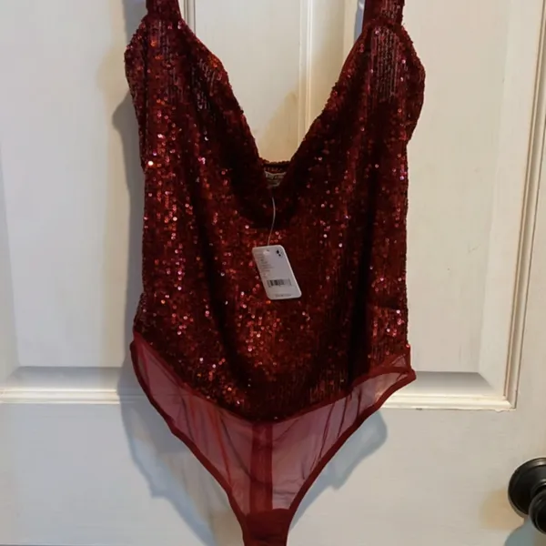 NWT Free People Red Sequin Sweetheart Bodysuit Party Going Out Top - Image 6