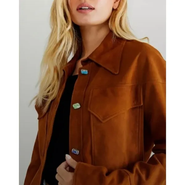 NEW Size XS Free People Dancassab Maria 100% Leather Handmade Jacket Suede brown - Image 2