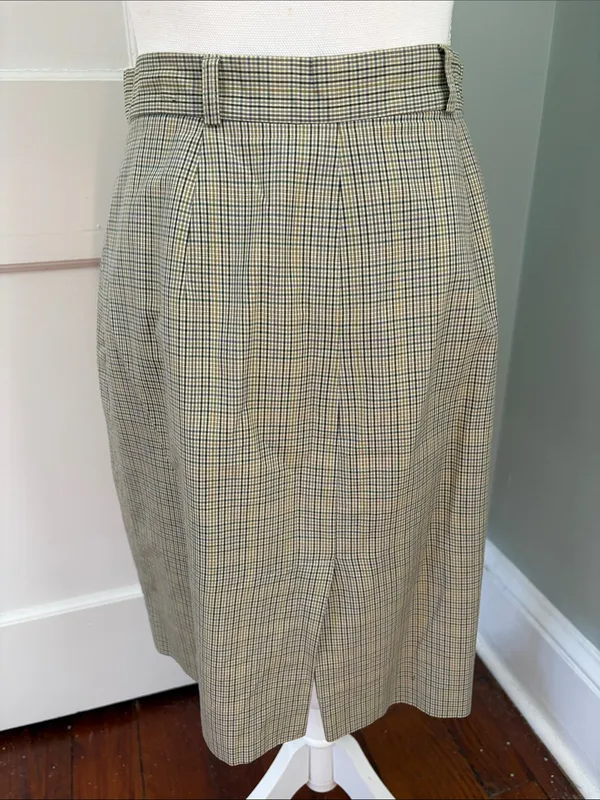 Vintage 1990s Ann Taylor Plaid Skirt Suit Set Yellow Blue Size 8 / 10 Cotton - Image 9