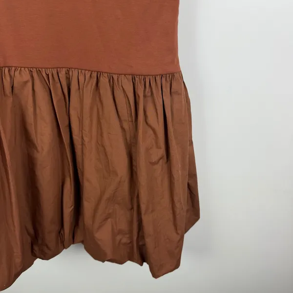 J Crew Bubble Hem Mixy Mini‎ Dress Large Terracotta Brown Old Money Mixed Media - Image 3