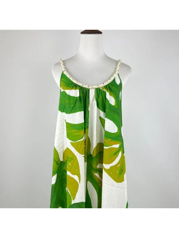 NWOT Farm Rio Linen Blend Green Leaf Print Sleeveless Maxi Dress Size S - Image 4