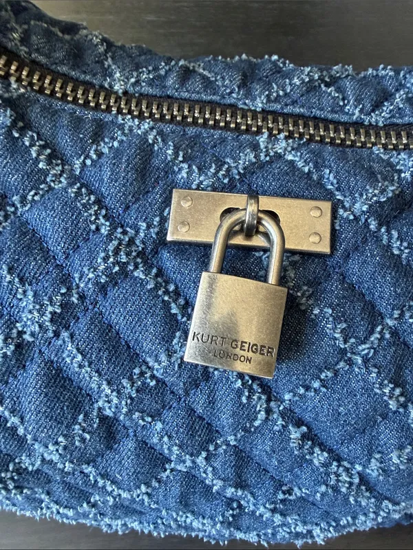 Kurt Geiger quilted Denim Shoulder Bag with Chain Strap - Blue - Image 5