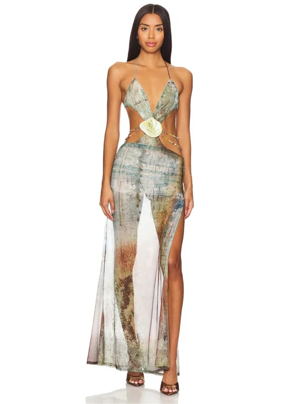 Jaded London Vida Backless Maxi Dress With Shell Trim in Marine XS - Image 2