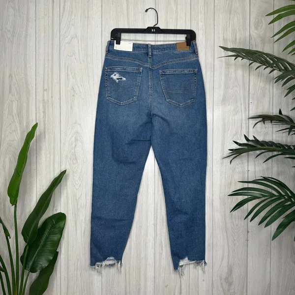 NWT American Eagle Stretch High Rise Ripped Mom Jeans Indigo Shatter 6 Short - Image 3