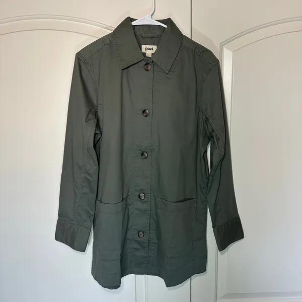 Pact Daily Twill Oversized Organic Cotton‎ Lightweight Jacket Olive Green S - Image 2