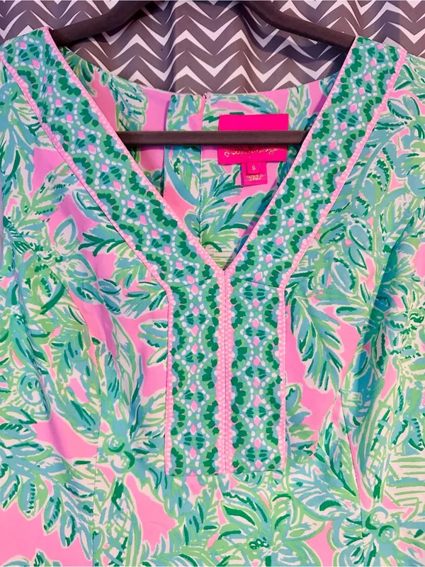 Lilly Pulitzer | Vivian Shift Dress "Mandevilla Baby Pink Sand Paradise", Sz 8 - Image 4