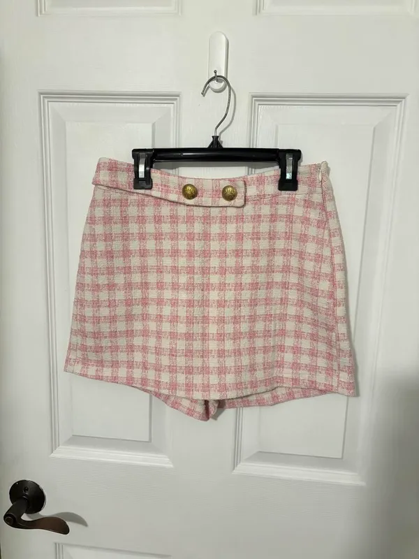 Zara pink and white checkered gingham mini skort - Image 2
