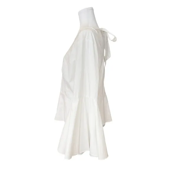 Nanette Lepore White Bell Sleeve Blouse – Size Large – Back Tie Top - Image 4