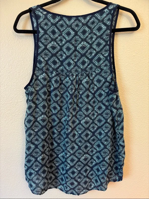 Converse Medium Navy Turquoise Blue Tile Geometric Henley Tank Top - Image 8