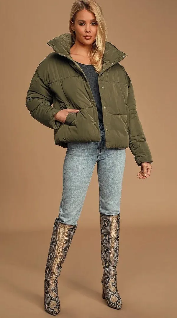 Free People NWT Weekender Olive Green Quilted Puffer Jacket. Size Large - Image 5