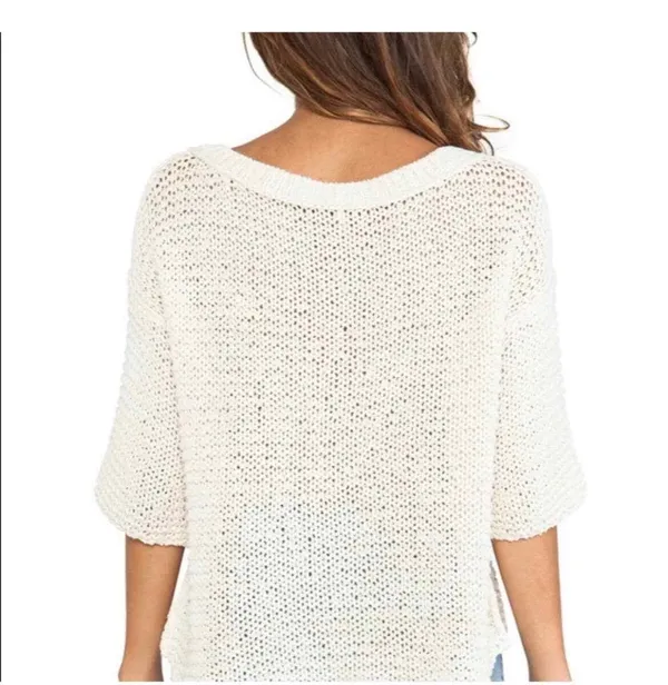 Free People Park Slope Cream V-Neck Cabincore Knit Sweater Medium. - Image 2