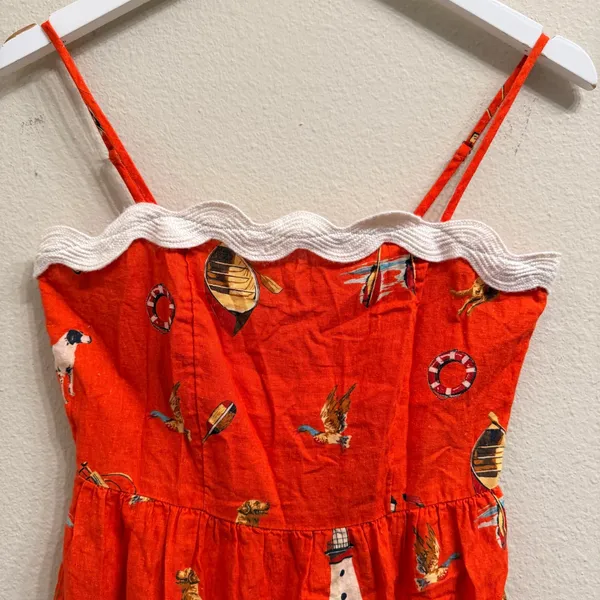 Anthropologie Celandine Linen-Blend Scalloped Mini Dress XXS Red Nautical - NWT - Image 5