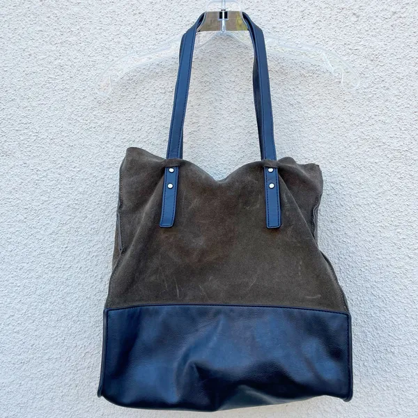 Zara Basic Collection Olive Brown Suede & Black Leather Tote Bag - Image 6