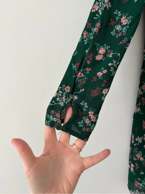 Reformation Juni Long Sleeve Emerald Green Floral Mini Dress Boho Cottage Core 2 - Image 4