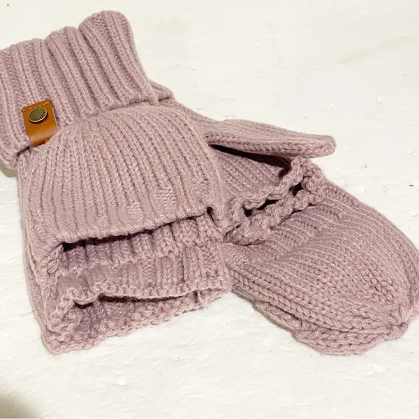 Frye & Co Womens‎ Light Purple Cable Knit Pop Top Mitten Gloves NEW - Image 2