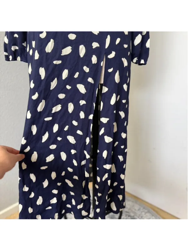 Reformation Sigmund Navy & White Long Sleeve Midi Dress - Size 6 - Image 7